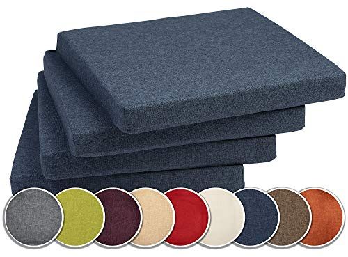 sunnypillow 4er Set Stuhlkissen mit Bindebänder - 40 x 40 x 3 cm - Sitzkissen Outdoor für Stühle/Bänke - Polsterauflage Sitzauflage Gartenkissen für Garten viele Farben zur Auswahl - Blau