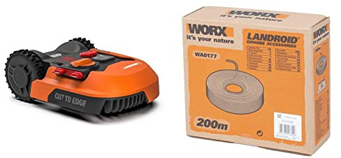 WorxTagliaerba Robot da Giardino Landroid Wr143E, Rasaerba Elettrico a Batteria 20 V, Tosaerba 3 Lame Mobili & WORX WA0177 Filo perimetrale, lunghezza 200 mt. per Robot rasaerba Landroid,colore nero