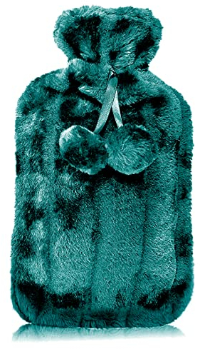 LIFE Healthcare Large Hot Water Bottle with Cosy Fur Cover and Pom Poms. 1.8 Litre Capacity Relieves Body Aches and Pains