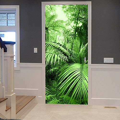 A.Monamour Türtapete Selbstklebend Türfolie Türposter 3D Tropische Palme Blatt Grüner Wald Wilde Dschungel Naturlandschaft Vinyl Folie Türdeko Tapete Wandbild Türaufkleber Türtattoo 77 x 200 cm