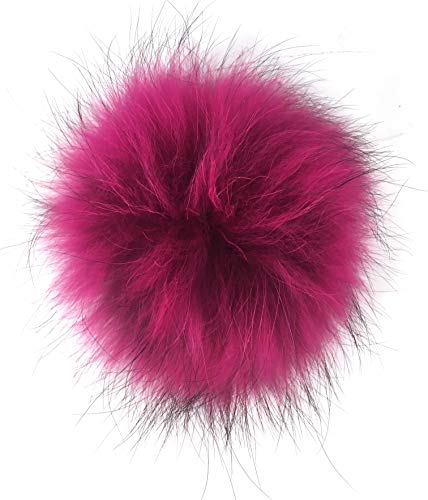 FISH IN THE SEA Premium Echtfell Bommel 17-19cm Fellbommel mit Druckknopf in leicht zum Anbringen Magenta abnehmbarer Pom Pom für Strickmütze