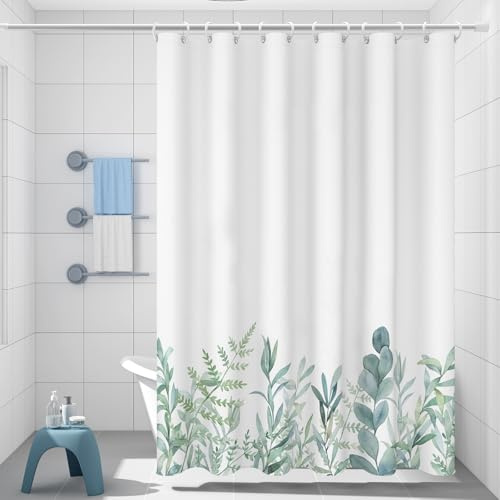 M&W DAS DESIGN Duschvorhang grüne Shower Curtain Badevorhang Badewannenvorhang Blätter Blumen Pflanzen Badezimmer Textil Vorhang mit Antischimmel Effekt waschbar badewanne inkl. 12 C-Ringe 180x200cm