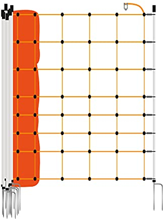 Gallagher Mobiler Weidezaun für Schafe - Schafzaun mit Strom - [Weiß/Orange - 50m x 90cm] - Schafnetz mit Strom - Weidenetz - Elektronetz - Doppelspitze
