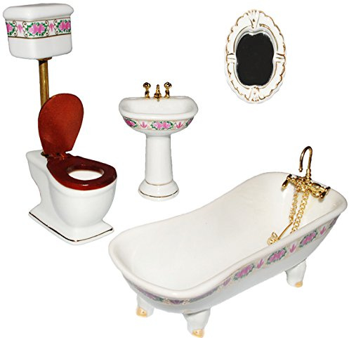 alles-meine.de GmbH 4 TLG. Set: Badezimmer - Bad Möbel - Maßstab 1:12 - Porzellan/Keramik - Nostalgie - Miniatur für Badezimmer - Zubehör - Badewanne - für Puppenstube - Puppen..