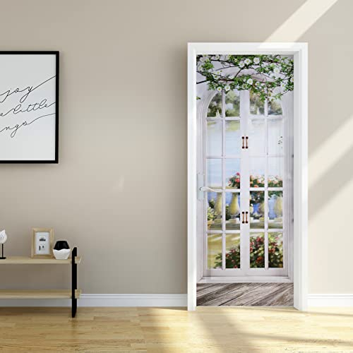 MUYIRTED 3D Door Mural Sticker for Interior Doors, ​Waterproof Self-Adhesive PVC ​Door Stickers Wall Decoration - Garden Scenery Door Poster Stickers for Bedrooms ​Living Room, 30.3x78.7 (A-01)