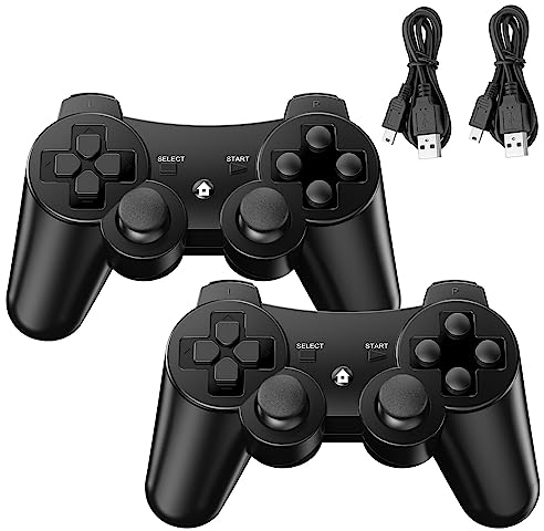 Diswoe Mando PS3, 2 Pack Mando Inalámbrico para PS3, Wireless Bluetooth Controlador con Doble Vibración, Gyro Axis, Mando Recargable PS3 Gamepad Joystick con 2 cables de carga