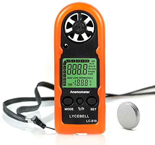 Handheld Anemometer, LYCEBELL Mini Wind Speed Meter Air Flow Gauge with Backlight & Auto Off for Measuring Wind Speed/Temperature, Digital Anemometer for Drone, Sailing, Fishing, Meteorology LC-818