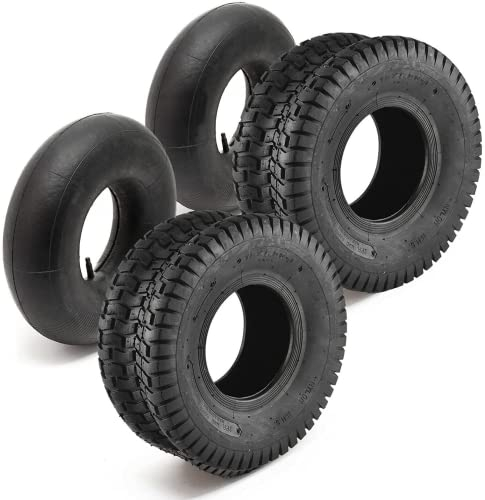 Trintion 2 Stücke Rasenmäherreifen 15 x 6,00-6 Reifenmantel Schlauch für Aufsitzmäher Rasentraktor Fahrende Rasenmäherreifen Inkl Schlauch