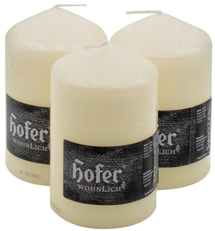 Hofer Candele Avorio a Colonna - 8 x 13 cm - Set di 3 Candele Decorative Cilindriche - Colore Avorio - Lunga Durata di 48 Ore - Cera Antigoccia - Non Profumate - Qualità RAL