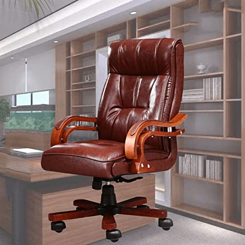 HLILY Bürostuhl, Verstellbarer Computerstuhl Aus Massivholz, Chefsessel Für Zu Hause, Drehstuhl Für Gewerbliche Zwecke/Brown/110-114Cm