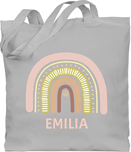 Baumwolltasche - Boho - Regenbogen - Dein Name - Unisize - Hellgrau - personalisierte jutebeutel kinder stoffbeutel bohemian chic stil beutel stofftasche kindergarten einkaufstasche individuell