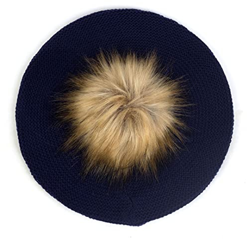 Gestrickte Baskenmütze für Damen, Acrylmütze, lässige Motorhauben-Kappen, solide Künstler-Baskenmütze, marineblau, 16