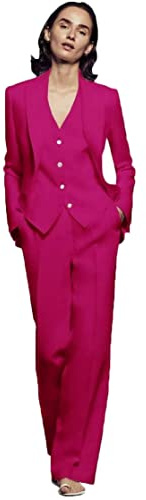 Traje de 3 piezas para mujer, para el trabajo, profesional, ajuste regular, trajes formales con solapa de muesca, traje de negocios, fucsia, XXL