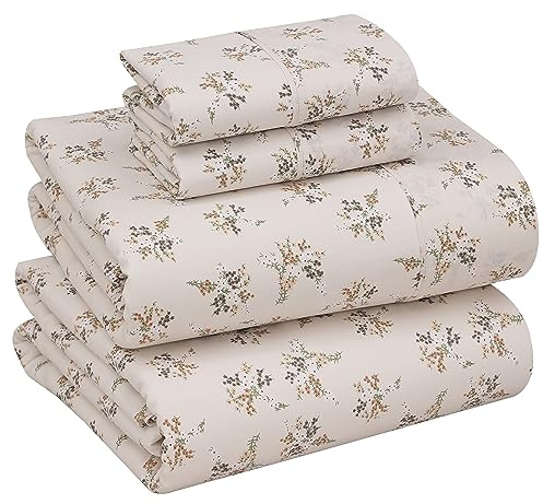 RUVANTI 100% Cotton Sheets – King Size Percale Bedding, Cooling & Breathable Floral Design, Durable with a Crisp, Soft & Comfortable Feel, 16 Deep Pocket, 4-Piece Set, Twin Spring