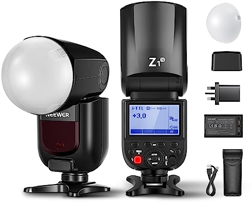 NEEWER Z1-N TTL Round Head Flash Speedlite for Nikon with Magnetic Dome Diffuser, 76Ws 2.4G 1/8000s HSS Speedlight, 10 Levels LED Modeling Lamp, 2600mAh Battery, 480 Full Power Shots, 1.5s Recycling