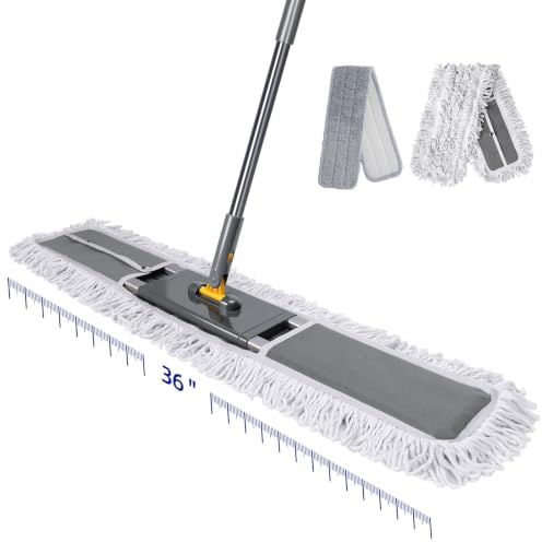 Masthome Mocio per polvere commerciale da 81 cm, mocio piatto regolabile da 152 cm con manico lungo, mocio industriale con 1 panno in cotone e 2 panni in microfibra per la pulizia di pavimenti in