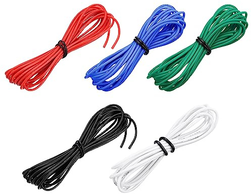 sourcing map 22AWG Elektrischer Draht Kabel 1,5 Meter Litzendraht Silikon Verzinnte Kupferdrahtspule je 0,32 mm² Solid Elektronik Wire für DIY RC-Modell Lampen Haushaltsgeräte, 5 Farben