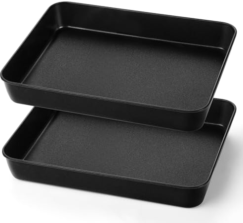 Joyfair Baking Tray Set of 2, Stainless Steel Oven Tray with Non-Stick Coating, Large Baking Sheet Pans/Deep Roasting Pans for Brownie Lasagna Flapjack, Seamless Design & Easy Clean, 31.7x24.8x5cm