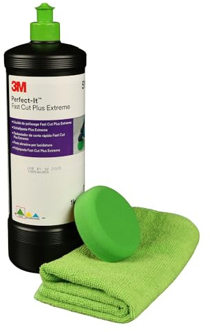 AllorA Schleifpasten Set | Polierpad grün gewaffelt/glatt (Ø160/80mm) + Mikrofasertuch grün (40x40cm) + 3M Perfect-It Fastcut Plus Extrem 51815 (1kg) | Politur Set (Ø80mm | Glatt | Grün)