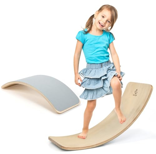 KOMFOTTEU Balancierbrett Balanceboard in legno, tavola oscillante con Flitz, tavola curva per l'equilibrio, Balance Board in legno per l'equilibrio fino a 220 kg di carico, per bambini e adulti
