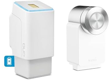 EKEY UNO 200302 Fingerprint mit Akku inkl. Nuki Smart Lock Pro (4. Generation) weiß, Akkubetriebenes Nachrüst-Set für alle gängigen Türen, weiß