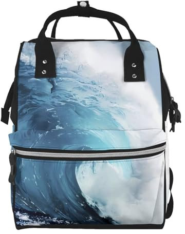 Ocean Print Wickeltasche Mumie Rucksack Große Kapazität Multifunktions Wasserdichte Windeltasche Für Mama Und Papa, Schwarz , One size