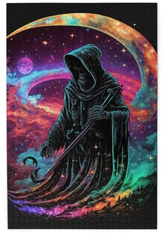 HERRECX 1000 Piece Jigsaw Puzzle - Grim Reaper Sickle Cloak Galaxy Stars Colorful Wood Puzzle for Adults Teens Family Game Educational Toys Gifts