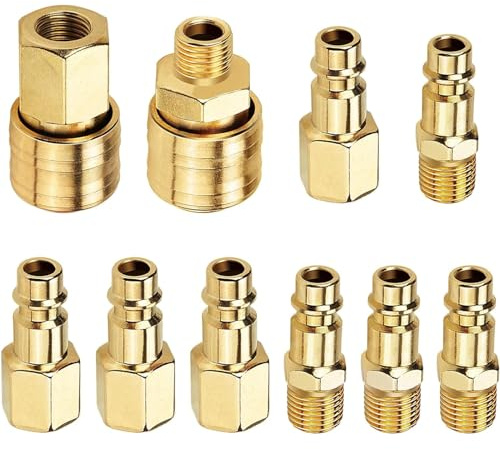 Zhixifan Euro - Frizione ad aria compressa 1/4, 10 pezzi 1/4, attacco ad aria, attacco rapido, per tubi di raccordo e frizioni, compressore, oro
