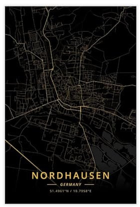 Nordhausen Deutschland-Stadtkarten-Poster, Leinwand-Poster, Schlafzimmer-Dekor, Sportlandschaft, Büro, Raumdekoration, Geschenk, ungerahmt, 30 x 45 cm