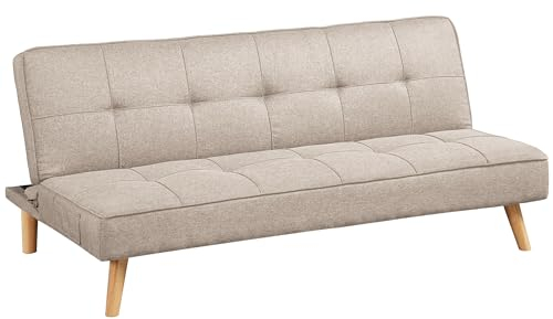 VASAGLE Schlafsofa, Schlafcouch, Bettsofa, Bezug aus Baumwoll-Leinen-Mischgewebe, Holzbeine, 175 x 83 x 76 cm, klappbar, Ausklappsofa, für Wohnheim, kleine Räume, beige LCS701M01