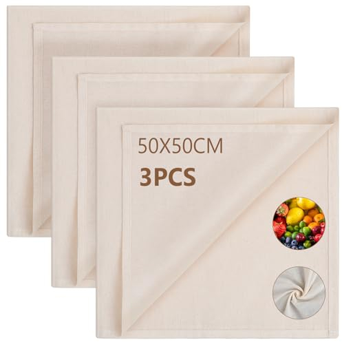 AiQInu Passiertuch Käsetuch Cheesecloth Leinentuch,50x50cm Feingewebt Dichtegrad 100 Mulltuch,Ungebleichte Reine Baumwolle Seihtuch,Wiederverwendbar Filtertuch für Käse Beeren Obstsaft