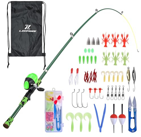 SOUUXIU Kit Completo Combinado de caña y Carrete de Pesca para niños, caña de Pescar telescópica con Carrete Spincast para niños y niñas