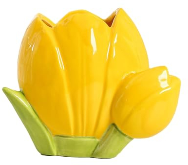 Vaso in Ceramica Rosa a Forma di Tulipano, Vasi Decorativi in ​​ceramica Colorata a Tulipano Decorazioni per la Casa Carine, Vaso Multifunzionale per Decorazioni Nuziali, Scrivania,(Giallo)