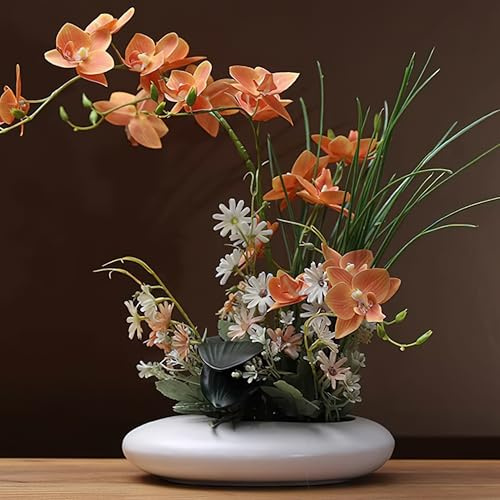SYDDOL 45 cm Künstliche Orchideen Phalaenopsis Kunstblumen wie Echt Kunst-Orchideen Dekorative Orchideen Bonsai Kunstpflanze Arrangement im Keramiktopf für Wohnkultur（Koi-Blume + Weißer Topf）