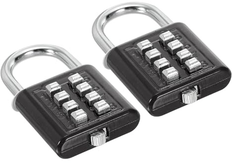 PATIKIL 2 Piezas 8 Dígitos Candado de Combinación Candado Digital Negro | Mecanismo de Bloqueo de 4 Posiciones, de Seguridad, con Botón de Presión, para Gimnasio Taquilla Deportiva