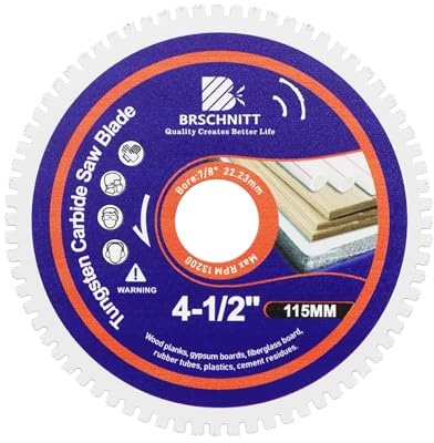 BRSCHNITT Tungsten Carbide Wood Blade 4.5inch – Wood Cutting Disc Arbor 22.23mm per legno con chiodi, laminato, plastica, fibra di vetro, tubi di gomma, residui di cemento.