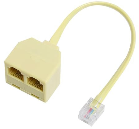 Wonvify Biforcatore per Telefono RJ11 con Cavo 16cm, Adattatore Splitter per Telefono Maschio a Doppio RJ11, Adattatore 6P4C/6P2C, Beige (1 Pezzi)