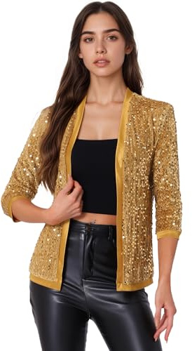 Allegra K Damen Pailettenjacke Festlich Blazer Langarm Sequin Glitzer Jacke