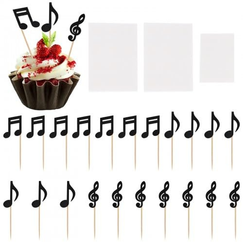 Dokeno 24 Piezas Notas Musicales Pastel Toppers, Símbolos Musicales para Decoración de Pasteles de Cumpleaños, Brillo Símbolos Musicales Cupcake Selecciones para Cumpleaños Boda Fiesta De Graduación