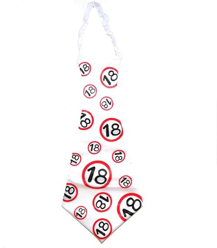 Happium Cravate d'anniversaire « Happy 18 Birthday » - Fournitures de fête par âge de 18 ans - Idées et décorations - Écharpe d'anniversaire amusante - Rouge 18 - Cravate blanche, blanc, Measuring