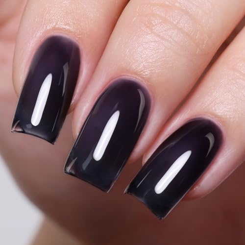 Ozzeal Jelly UV Nagellack, Schwarz Gelee UV Gel Nagellack Transparent Frühling Sommer Dunkel Blau Soak Off UV LED für Art DIY Maniküre 15ML