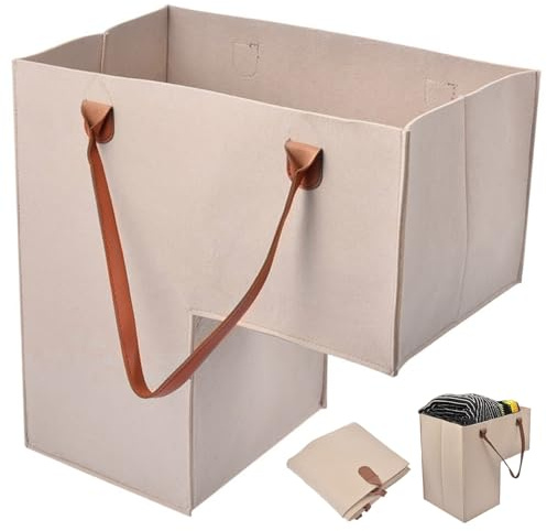 Cestini delle scale per scale moquette cestino scale, manici in pelle per cesti in feltro a L, cesto a gradini pieghevole, 16.5x16.5x9.8 Cestini delle scale per scale in moquette, scale in