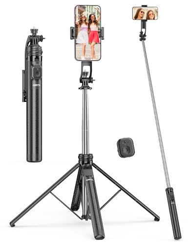 182CM Bastone Selfie Treppiede, Selfie Stick con Telecomando e Supporto Telefono Cellulare, Stabilità a Quattro assi, Treppiede Smartphone con Vite da 1/4 Compatibile con iPhone/Samsung/Gopro/Camera