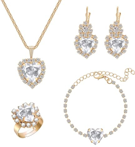 Yifnny Kristall Herz Schmuck Sets, Herz des Ozeans Halskette und Ohrring Sets für Frauen rot rosa lila Prom Schmuck Geburtsstein Halskette für Mama Mütter Tag Geburtstag Geschenke