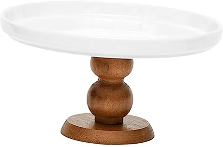 ABOOFAN Grand Plat À Gâteau En Bois Pieds En Bois Marron Support À Dessert En Céramique Pour Buffet Support Pour Décorations