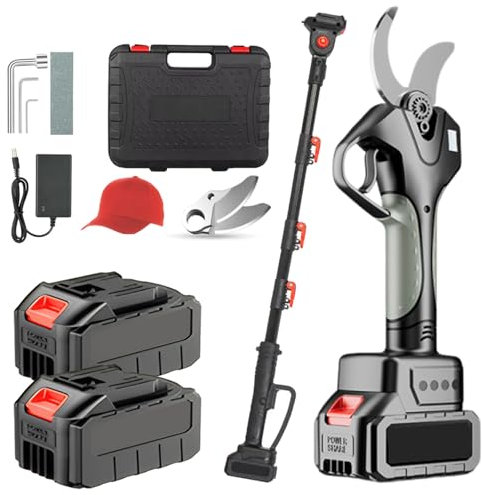 Tijeras De Podar Eléctricas Con Pértiga Extensible Desmontable, Pértiga De Apertura De 6 Cm, Con Pantalla Digital Lcd, Rango De Corte De 4-4,5 Cm, Adecuadas Para Parques, Invernaderos,2battery