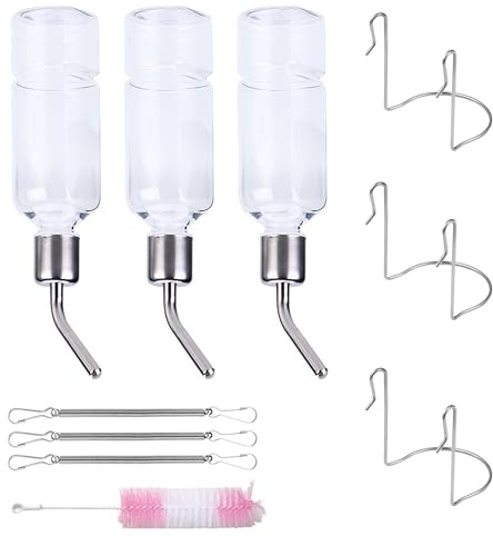 3 Pcs Rabbit Water Bottle, Pet Hanging Water Bottles | Rabbit Drinking Bottle with Hook Spring and Brush, Guinea Pig Water Bottles for Chinchillas Guinea Pigs