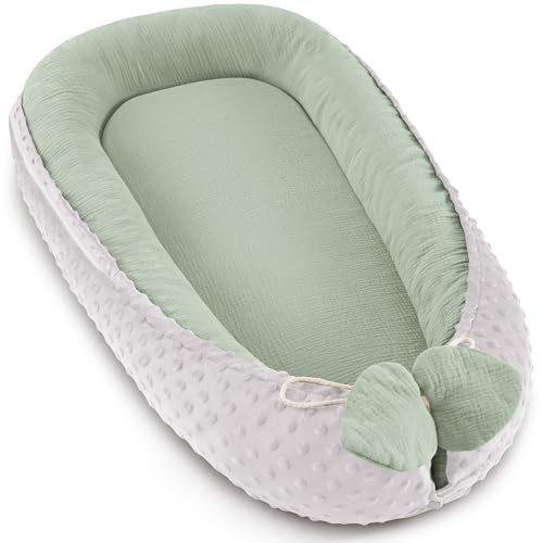 Bearmoss Babynestchen Kuschelnest Neugeborene Multifunktionale für Kinderbett Vielseitiges Tragbar Zweiseitig Babynestchen Bett 90x55cm(Grün)