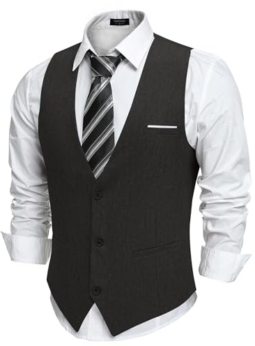 COOFANDY Weste Herren Anzug mit Taschen Anzugweste Gilet Casual Hochzeitsweste V-Ausschnitt Business Weste Suit Vest