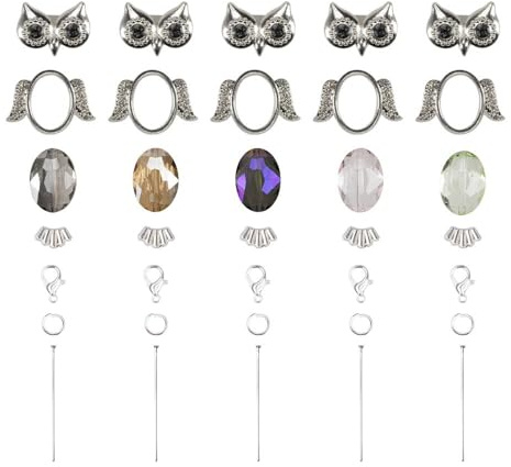 Ideen mit Herz | DIY | Schmuck-Anhänger | Charms | Bastelset | 5 Anhänger mit verschiedenen Perlen (Eulen 4)